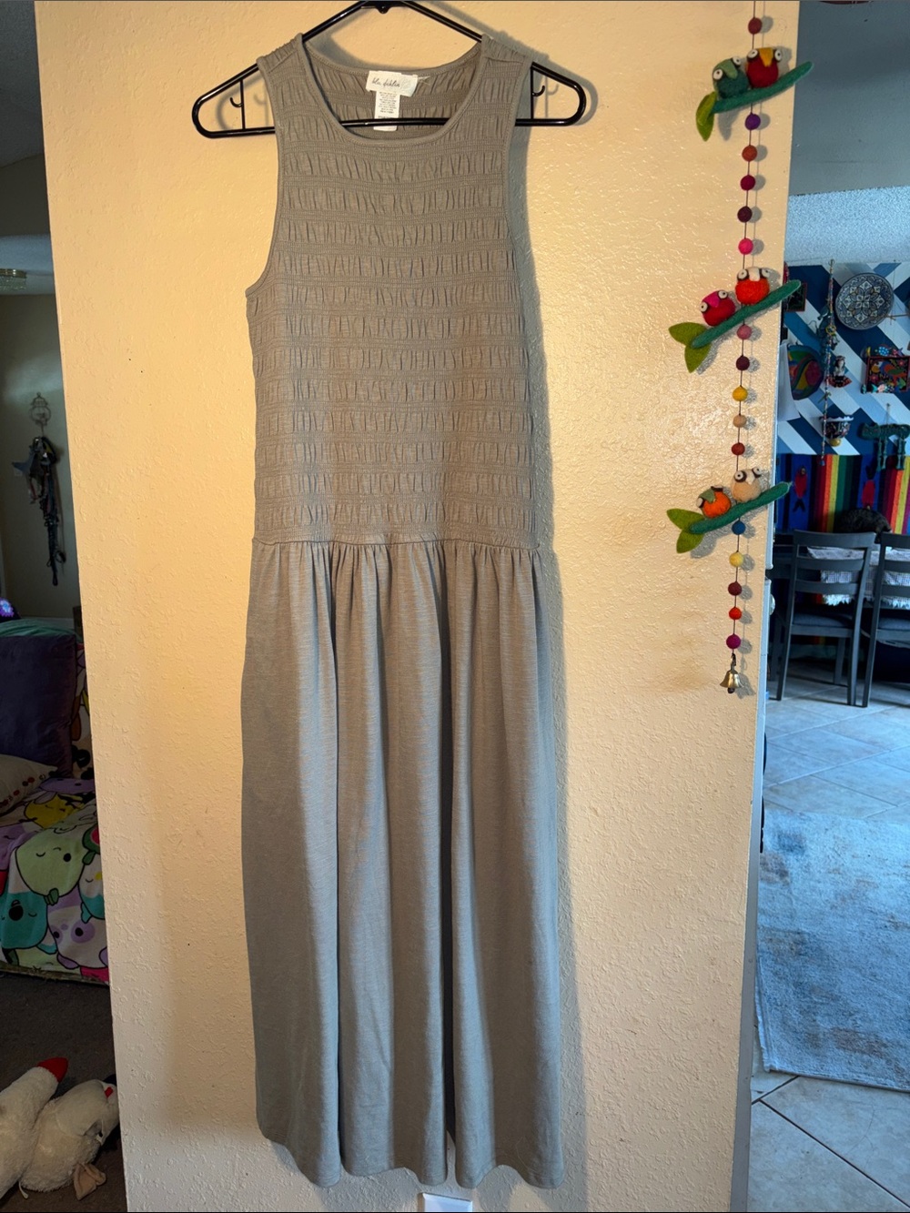 EUC Blu Dahlia sage green smocked tank MAXI dress. It features a fitted, stre